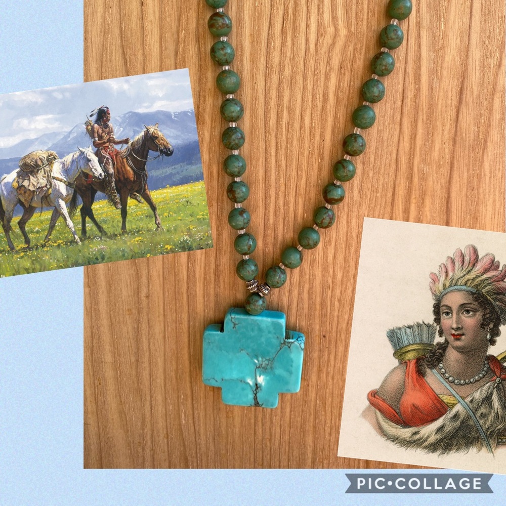 Handcrafted Chalk Turquoise Cross/ Necklace